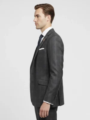 Suitsheritage Men's Check Black Slim Fit 3 Piece Suit Side
