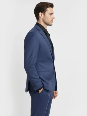 SuitsHeritage Men's Solid Dark Blue Regular Fit 2 Piece Suit Side