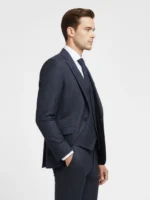 Suitsheritage Men's Check Dark Navy Regular Fit 3 Piece Suit Side Pose