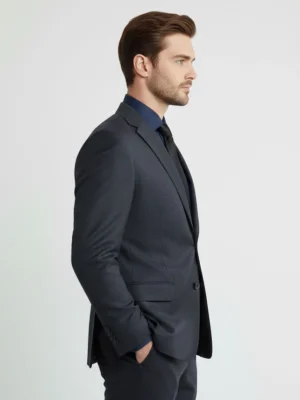 SuitsHeritage Men's Solid Grey Relaxed Fit Two Piece Suit side pose