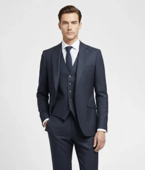 Suit Heritage Men's Check Dark Navy Regular Fit 3 Piece Suit Close