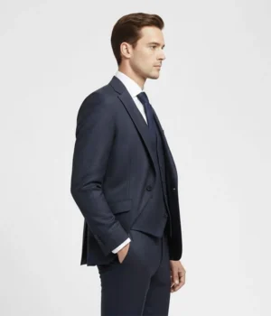 Suit Heritage Men's Check Dark Navy Regular Fit 3 Piece Suit Side