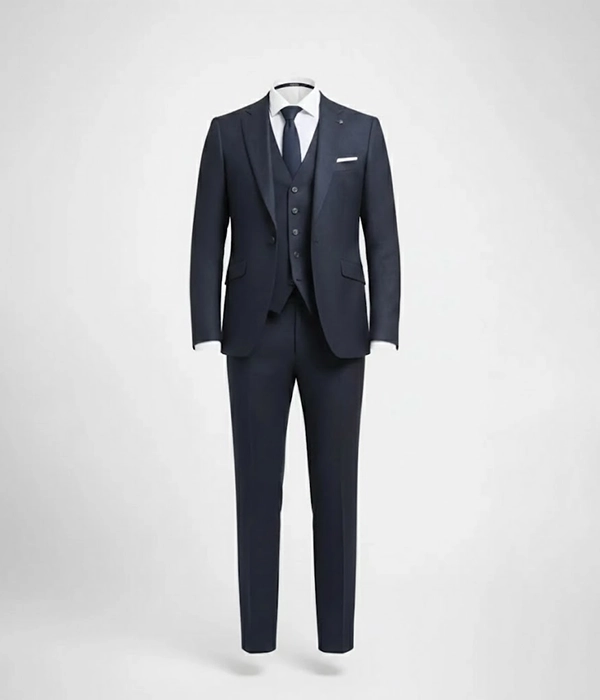 Suit Heritage Men's Check Dark Navy Regular Fit 3 Piece Suit