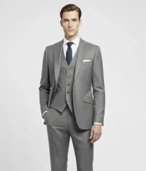 Suit Heritage Men's Check Grey Slim Fit 3 Piece Suit Close
