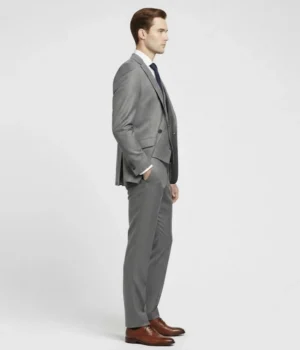 Suit Heritage Men's Check Grey Slim Fit 3 Piece Suit Side