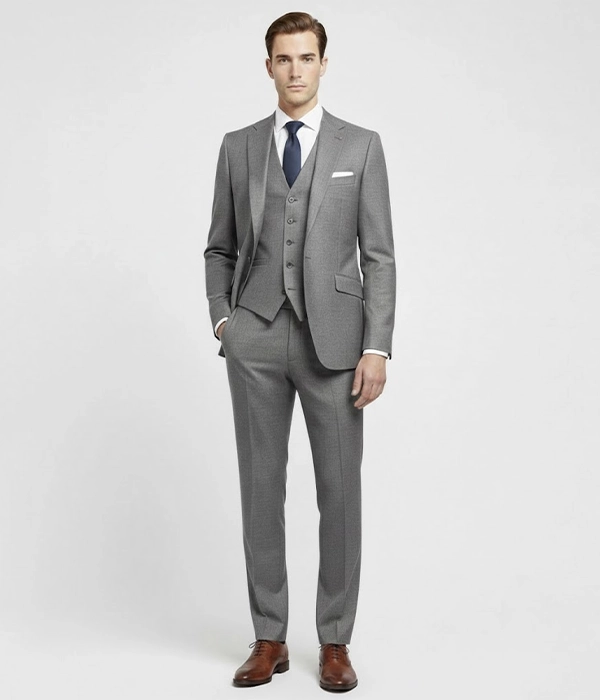 Suit Heritage Men's Check Grey Slim Fit 3 Piece Suit