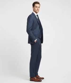 Suit Heritage Men's Checked Navy Blue Regular Fit 3 Piece Suit Side