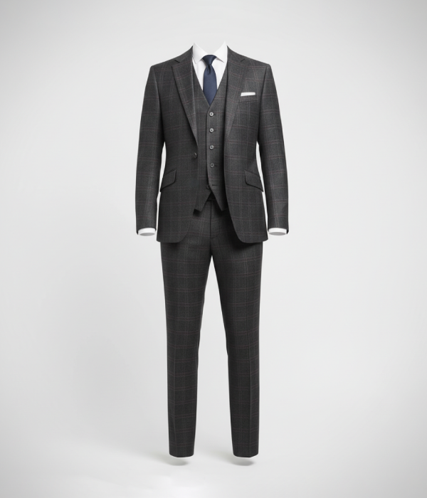 Suit heritage Men's Check Black Slim Fit 3 Piece Suits Front