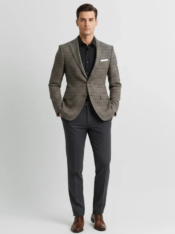 SuitsHeritage Men’s Check Brown Regular Fit Blazer Front