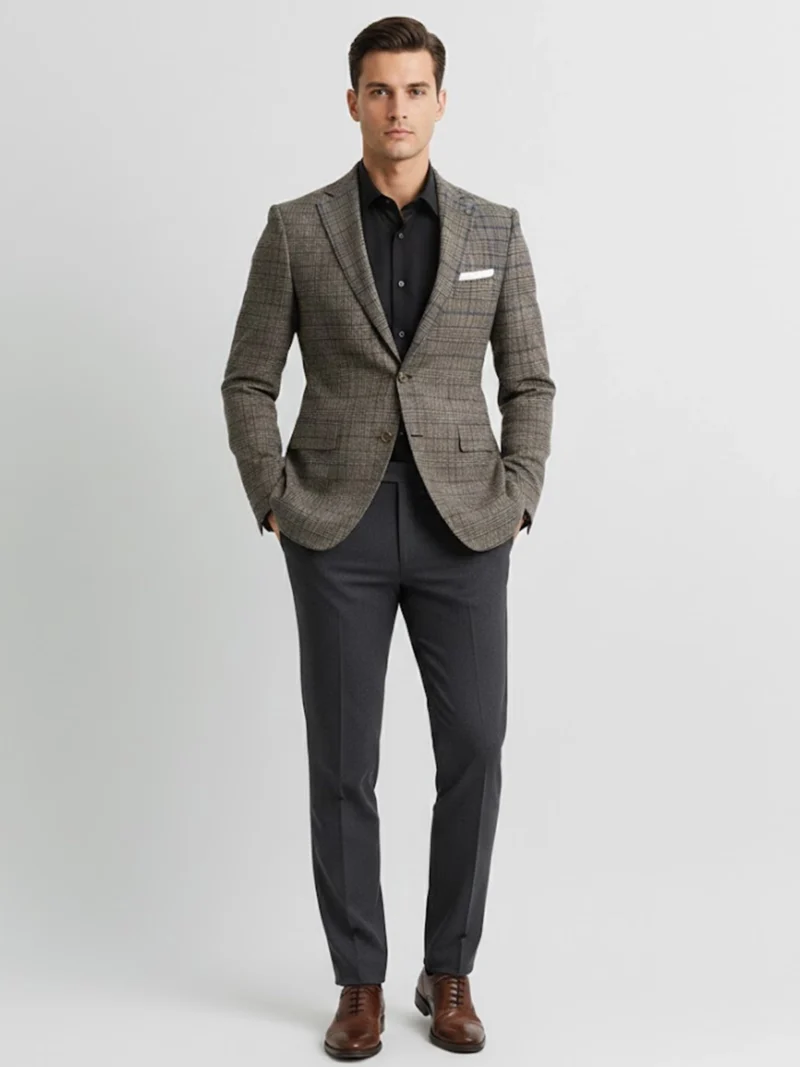 SuitsHeritage Men’s Check Brown Regular Fit Blazer Front