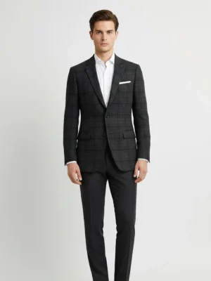 SuitsHeritage Men’s Check Charcoal Regular Fit Blazer Front