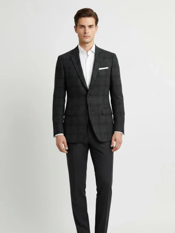 SuitsHeritage Men’s Check Charcoal Regular Fit Blazer Front