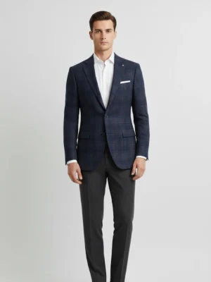 SuitsHeritage Men’s Check Navy Relaxed Fit Blazer Front