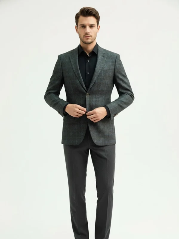 SuitsHeritage Men’s Plaid Grey Relaxed Fit Blazer Front