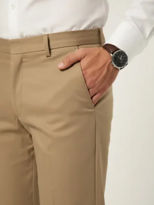 SuitsHeritage Men’s Solid Camel Regular Fit Pant2