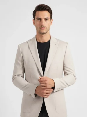 SuitsHeritage Men’s Solid Cream Linen Blazer Close