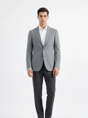 SuitsHeritage Men’s Solid Grey Regular Fit Blazer Front