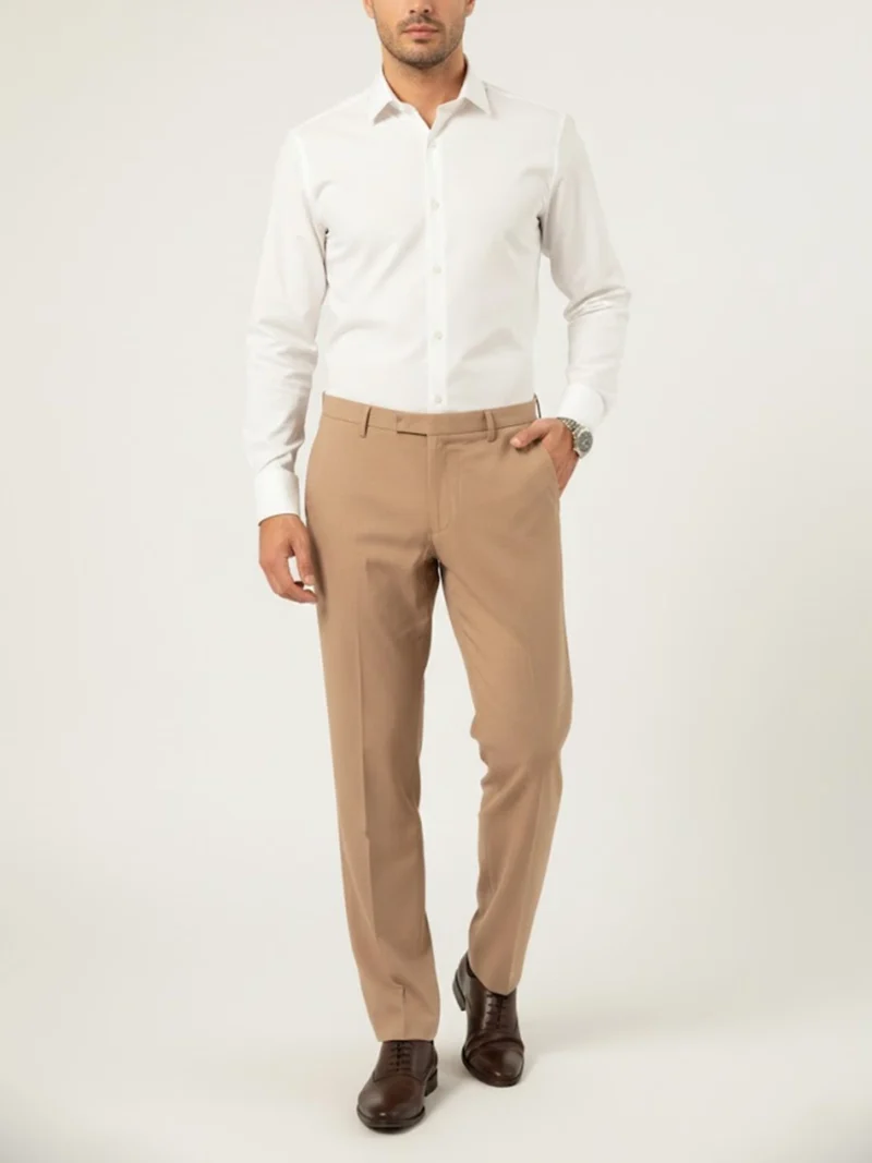 SuitsHeritage Men’s Solid Light Beige Slim Fit Pant1
