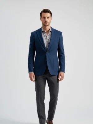 SuitsHeritage Men’s Solid Navy Linen Blazer Front