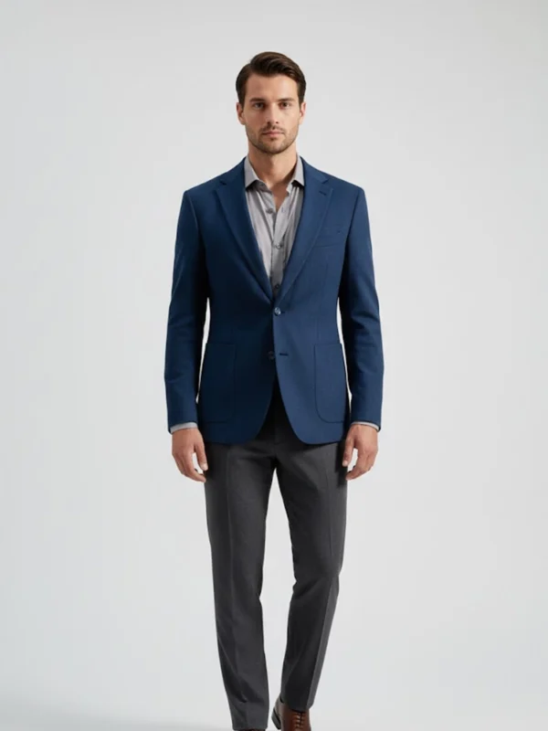SuitsHeritage Men’s Solid Navy Linen Blazer Front