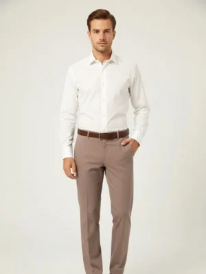 SuitsHeritage Men’s Solid Tan Regular Fit Pant1