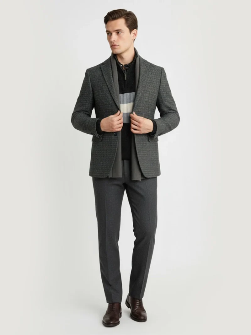 SuitsHeritage Men’s Textured Charcoal Regular Fit Blazer Front