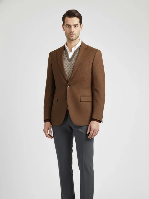 SuitsHeritage Men’s Textured Dark Brown Regular Fit Blazer Front