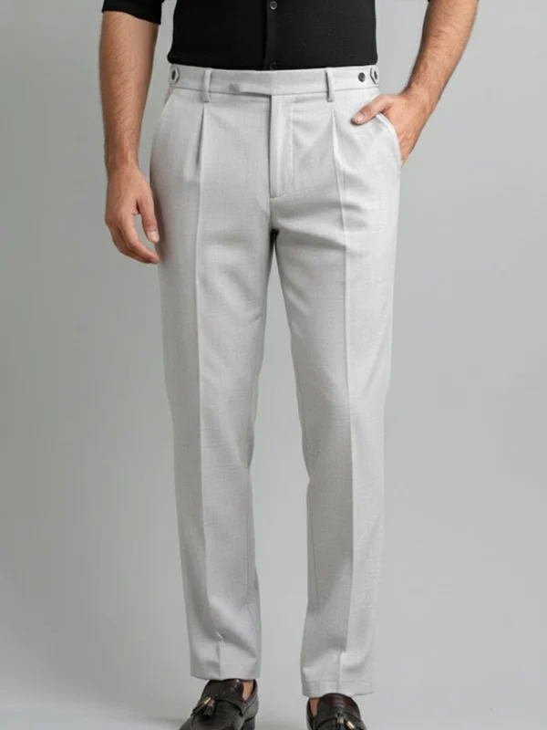 SuitsHeritage Men’s Textured Light Grey Relaxed Fit Pant 1