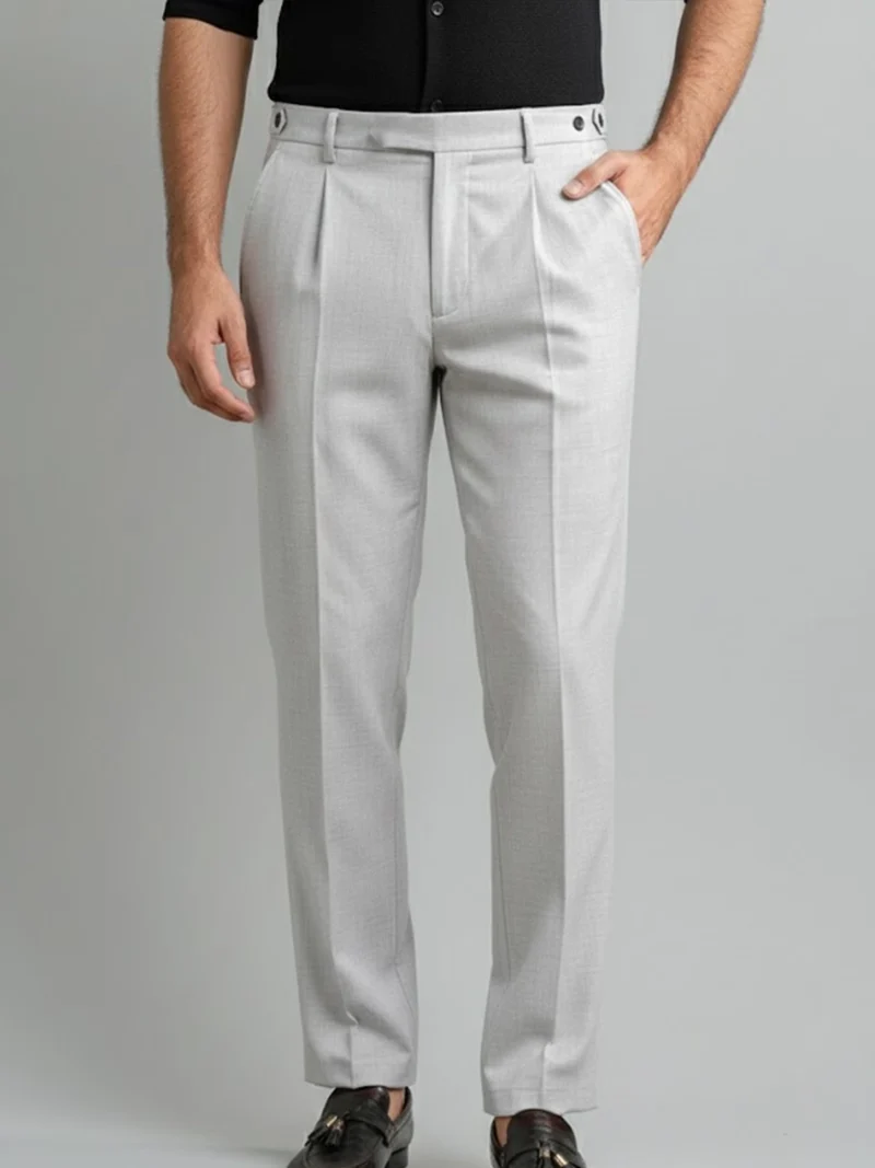 SuitsHeritage Men’s Textured Light Grey Relaxed Fit Pant 1