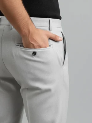 SuitsHeritage Men’s Textured Light Grey Relaxed Fit Pant 4