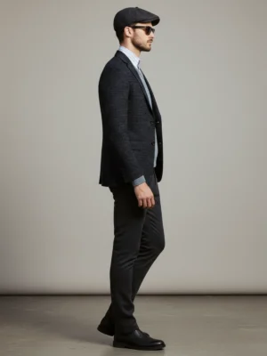 SuitsHeritage Men’s Textured Navy Regular Fit Blazer Side