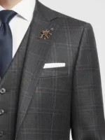 Suitsheritage Men's Check Black Slim Fit 3 Piece Suit Chest Pocket