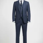 Suitsheritage Men's Checked Navy Blue Regular Fit 3 Piece Suit Main
