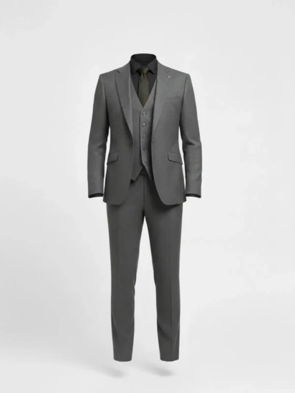 Suitsheritage Men's Textured Dark Grey Slim Fit 3 Piece Suit Main