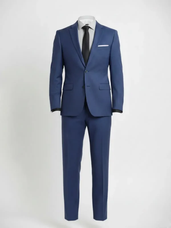 Suitsheritage Men's Textured Navy Blue Regular Fit 2 Piece Suit Main