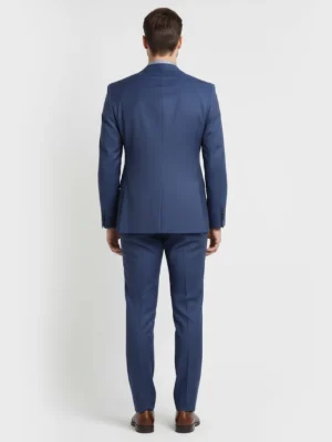 Shop The Suitsheritage Men's Textured Navy Blue Regular Fit 2 Piece Suit Mainback