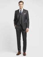Suitsheritage Men's Check Black Slim Fit 3 Piece Suit front