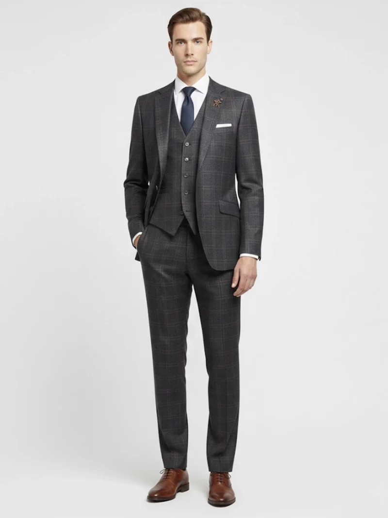 Suitsheritage Men's Check Black Slim Fit 3 Piece Suit front