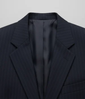 Heritage Wool Navy Pinstripe Suit Collar