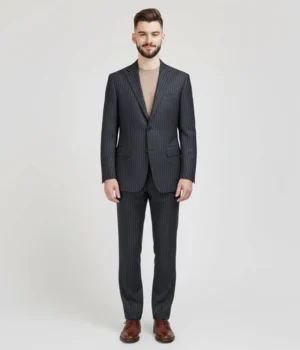 Heritage Wool Pinstripe Black Suit Front