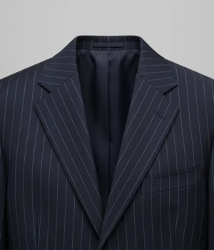 Heritage Wool Pinstripe Dark Navy Suit Collar