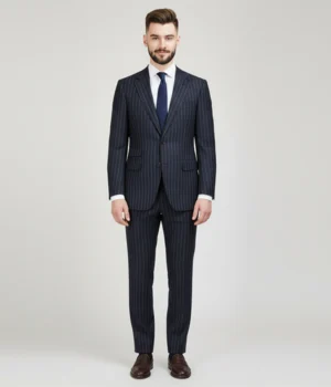 Heritage Wool Pinstripe Dark Navy Suit Front