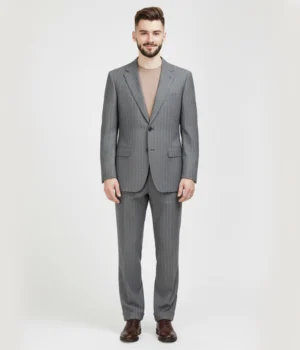 Heritage Wool Pinstripe Light Grey Suit Front