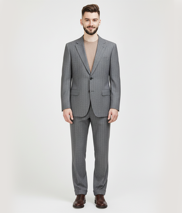 Heritage Wool Pinstripe Light Grey Suit Front