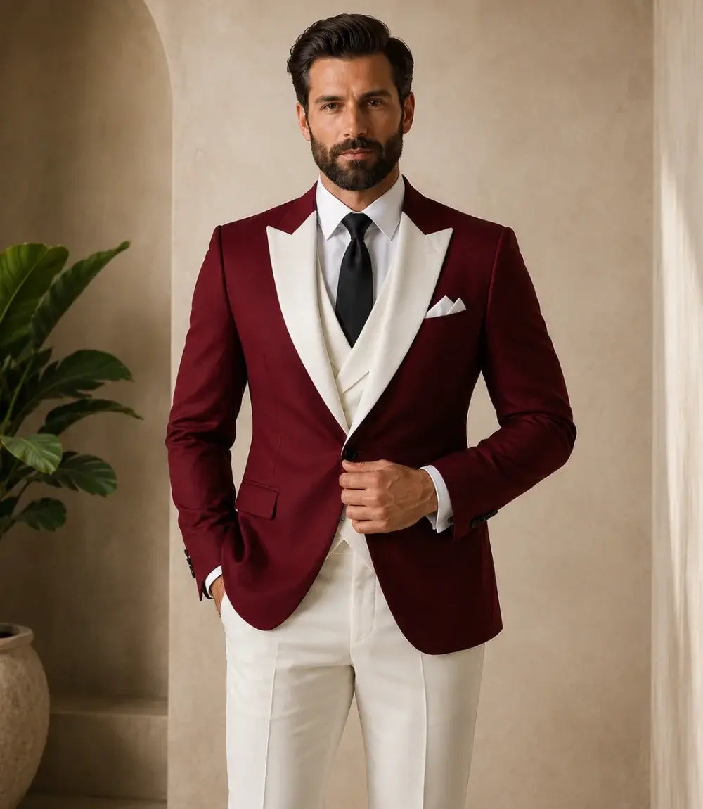 Men's Red and Ivory 3 Piece Suit Men's Red and Ivory 3 Piece Suit - Image 1