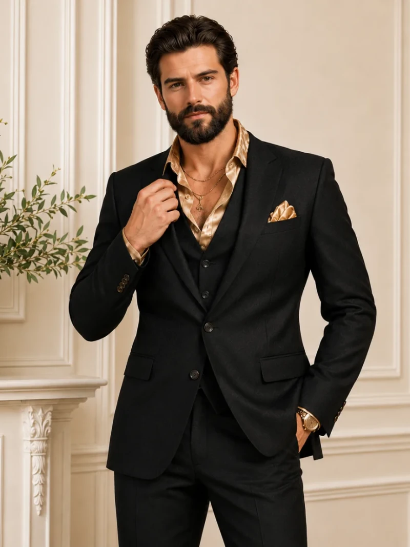 70s Men’s Black 3 Piece Suit