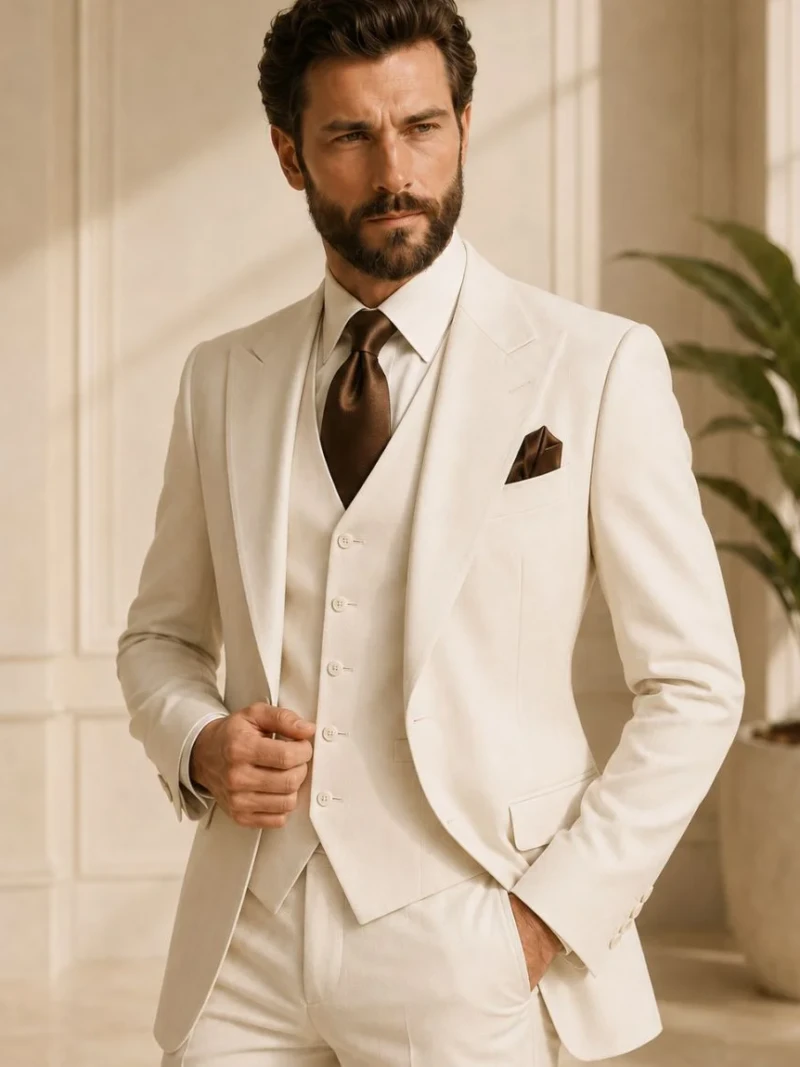 90s Vintage Style Cream 3 Piece Suit