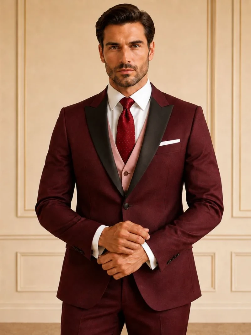 Burgundy And Blush Pink 3 Piece Suit