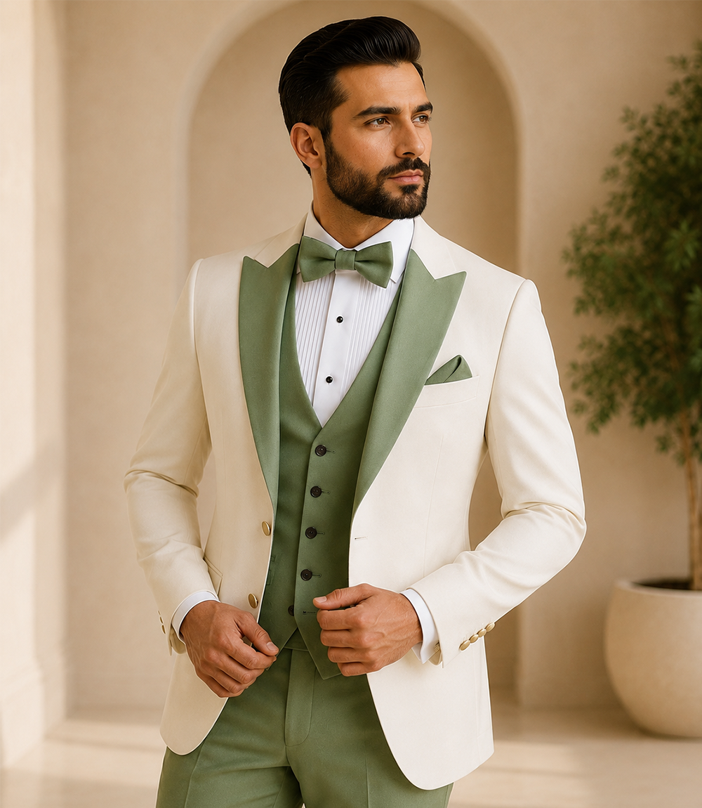 Ivory And Olive Green 3 Piece Dinner Suit Ivory And Olive Green 3 Piece Dinner Suit