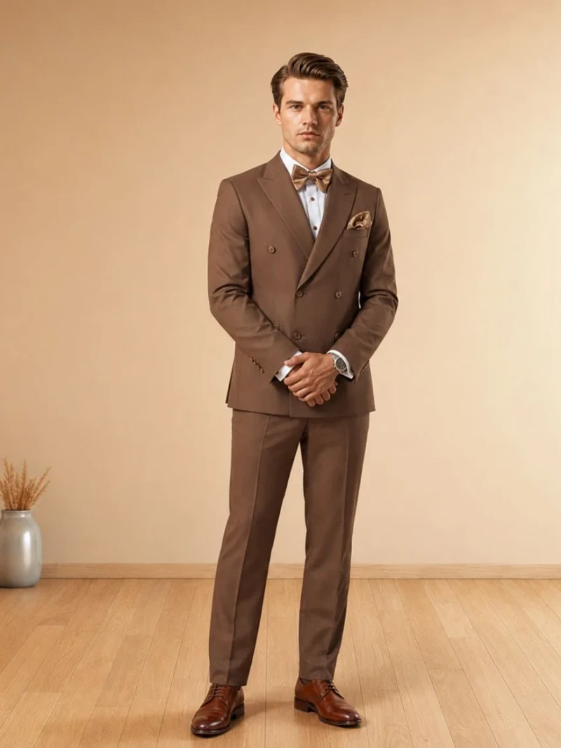 Men’s Chestnut Brown Double-Breasted Suit Front